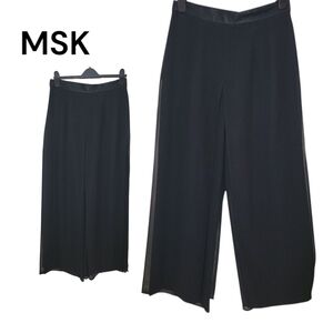 MSK Day to Evening Wide Leg Semi- Sheer Chiffon Pants, Black, L, EUC